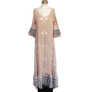 Boho Maxi Dress in Blush with Patterned Trim - Unbranded
